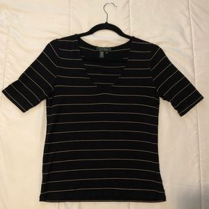 Ralph Lauren Black Striped V Neck Shirt Small